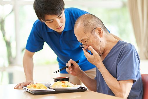 Elderly people coughing during meals